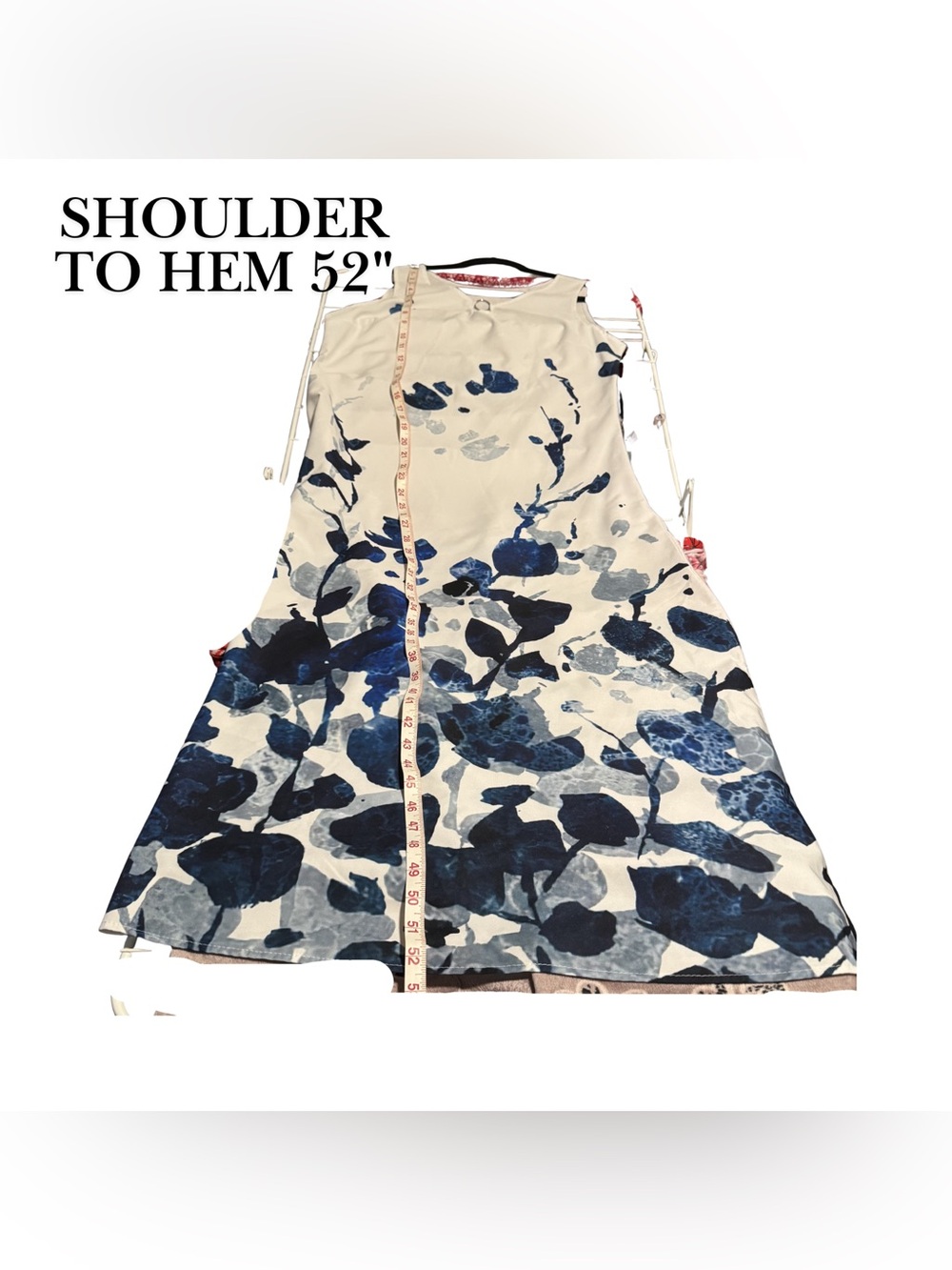 Women’s White Blue Floral Maxi Dress Sleeveless Keyhole Neck Beach Casual Flowy - Picture 5 of 6